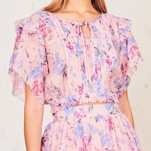 LoveShackFancy - Chester Top - Whispering Lilac - Cotton Silk Blend - Size S